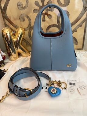 Coach Bluebell Lana 23 Pebbled Leather Satchel & Coach Blue heart Charm lot EUC